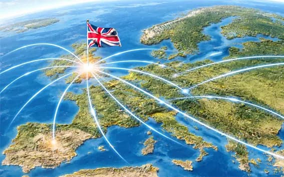 Trade routes converging on the United Kingdom from across Europe