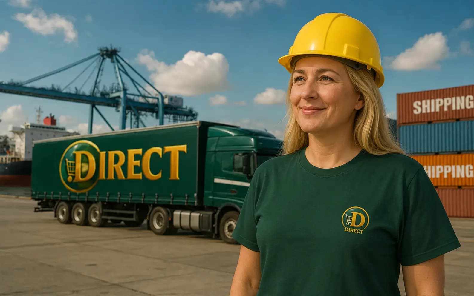 A Direct freight lorry beside Direct containers at a UK port