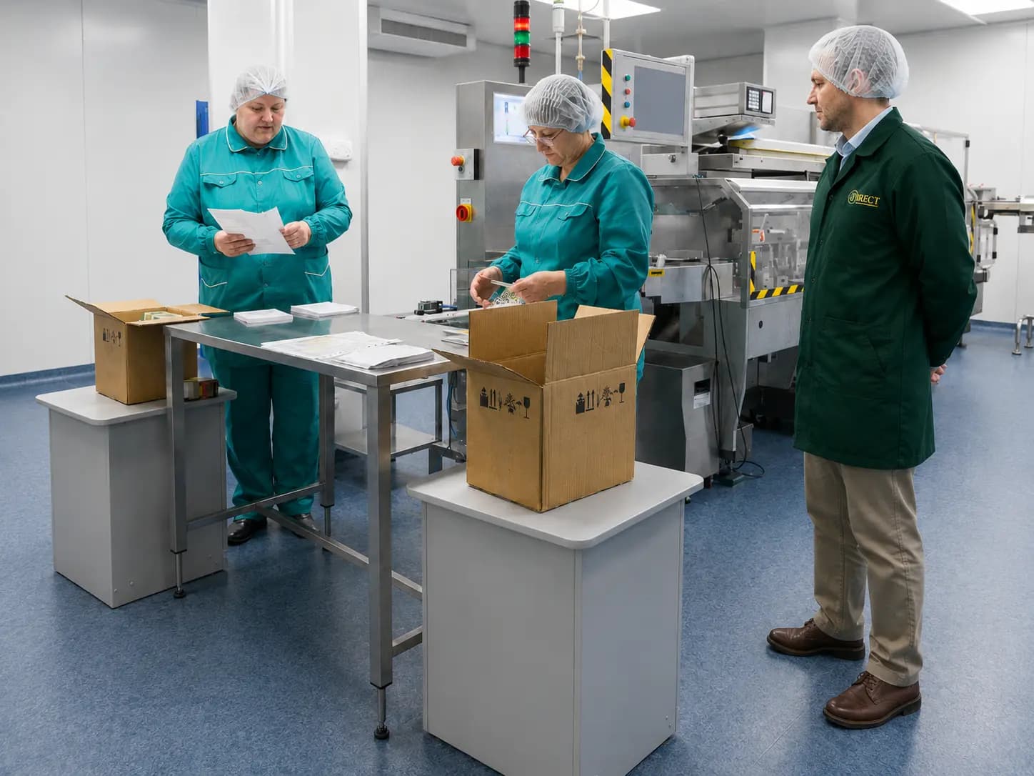A Direct quality inspector signing off packs on a paper production line
