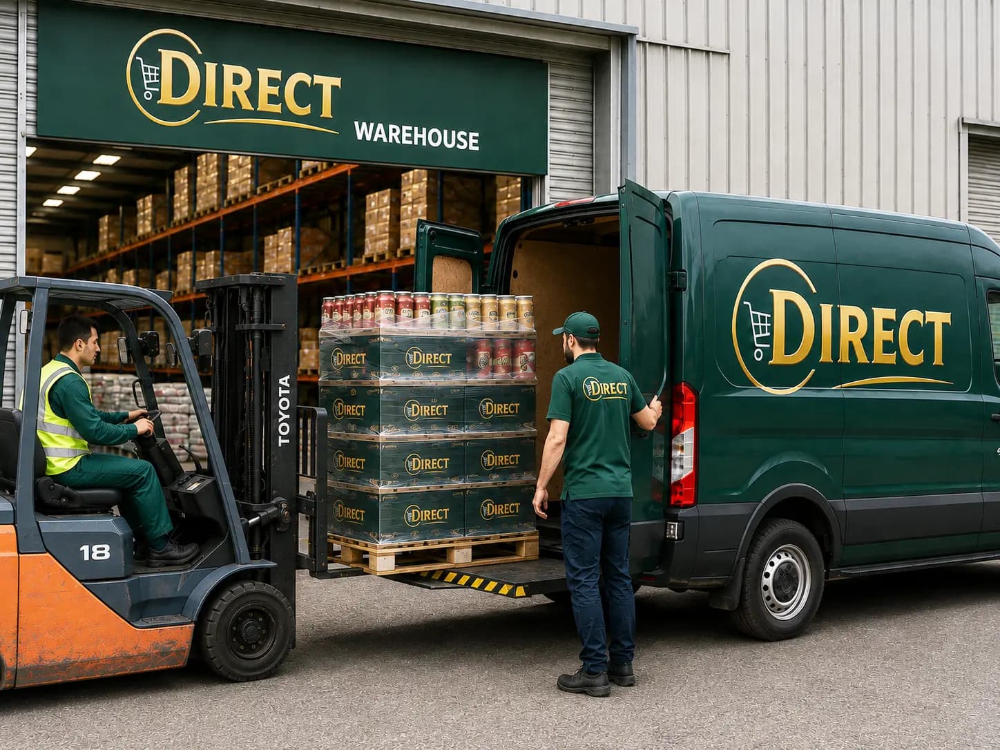 A Direct depot worker grading broccoli into a branded produce box
