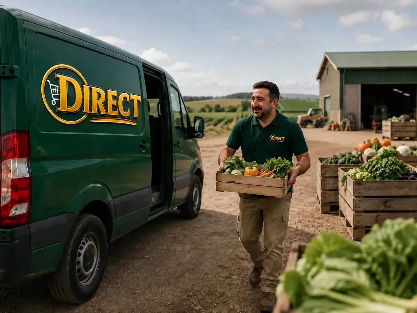 -A Direct depot worker grading broccoli into a branded produce box